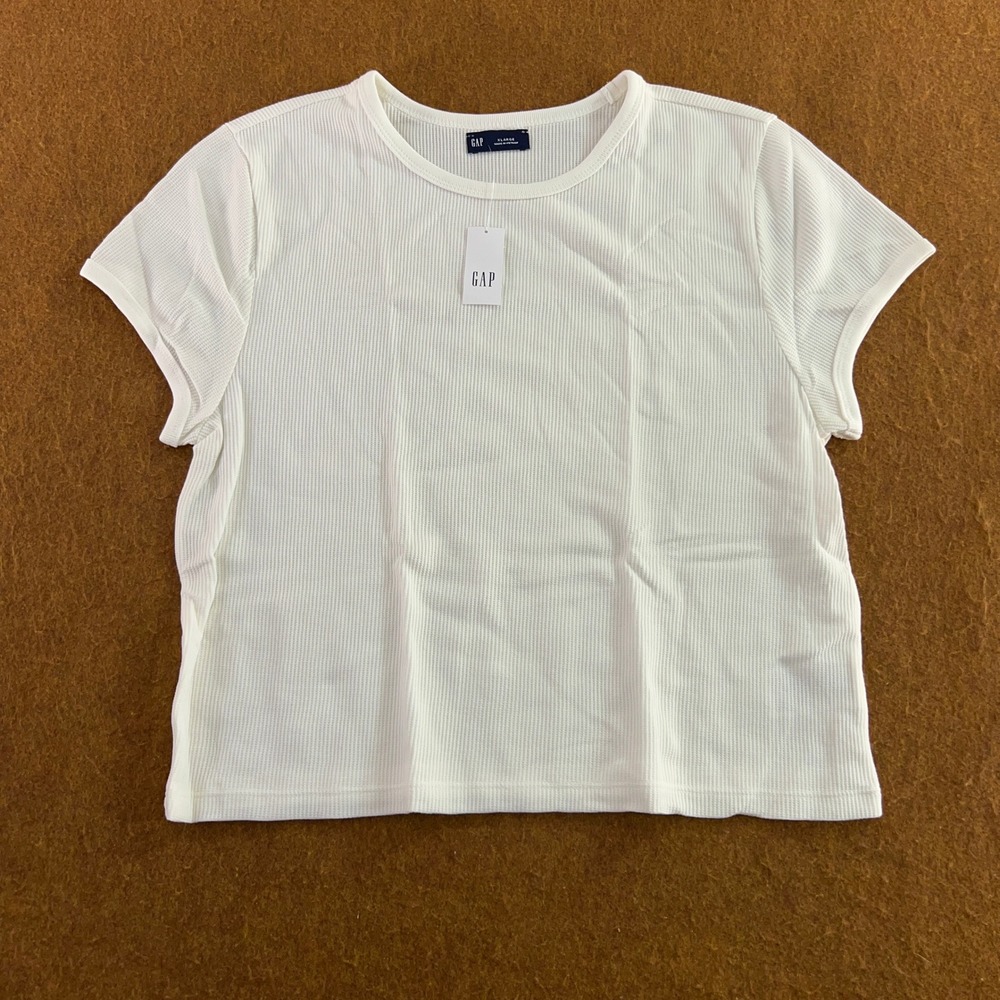 Gap Womens XL White Waffle Knit Short Sleeve Crew Neck Top NWT